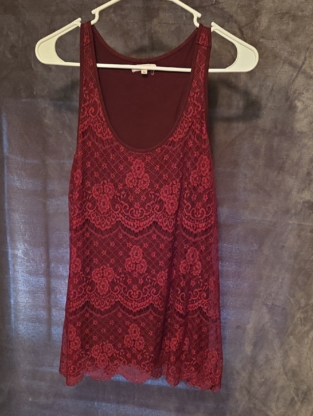 Maurices Burgundy Lace Overlay Tank Top